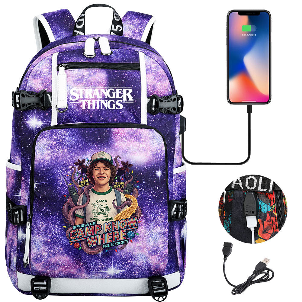 Strangers Things Dustin Henderson USB Charging Backpack School NoteBook Laptop Travel Bags