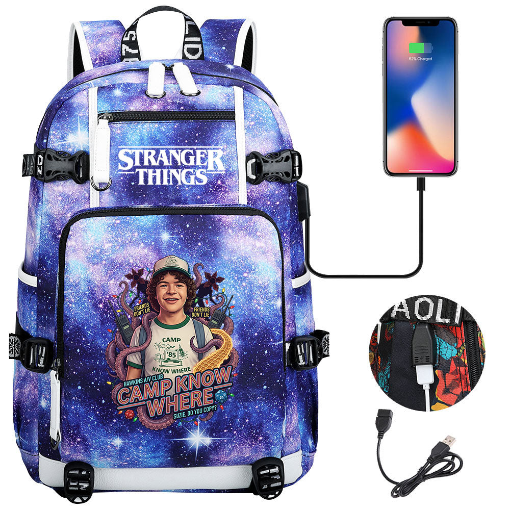 Strangers Things Dustin Henderson USB Charging Backpack School NoteBook Laptop Travel Bags