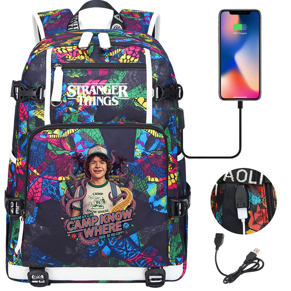 Strangers Things Dustin Henderson USB Charging Backpack School NoteBook Laptop Travel Bags