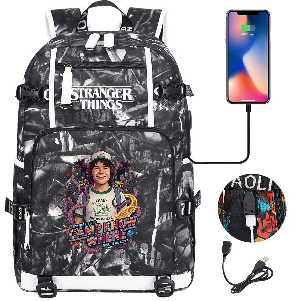 Strangers Things Dustin Henderson USB Charging Backpack School NoteBook Laptop Travel Bags
