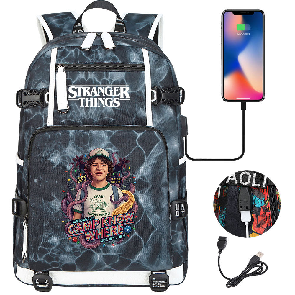 Strangers Things Dustin Henderson USB Charging Backpack School NoteBook Laptop Travel Bags