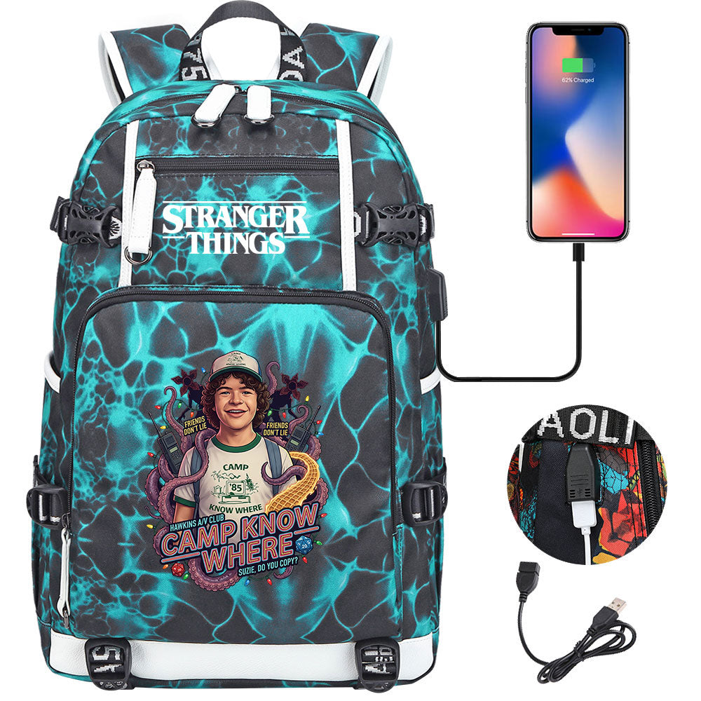 Strangers Things Dustin Henderson USB Charging Backpack School NoteBook Laptop Travel Bags