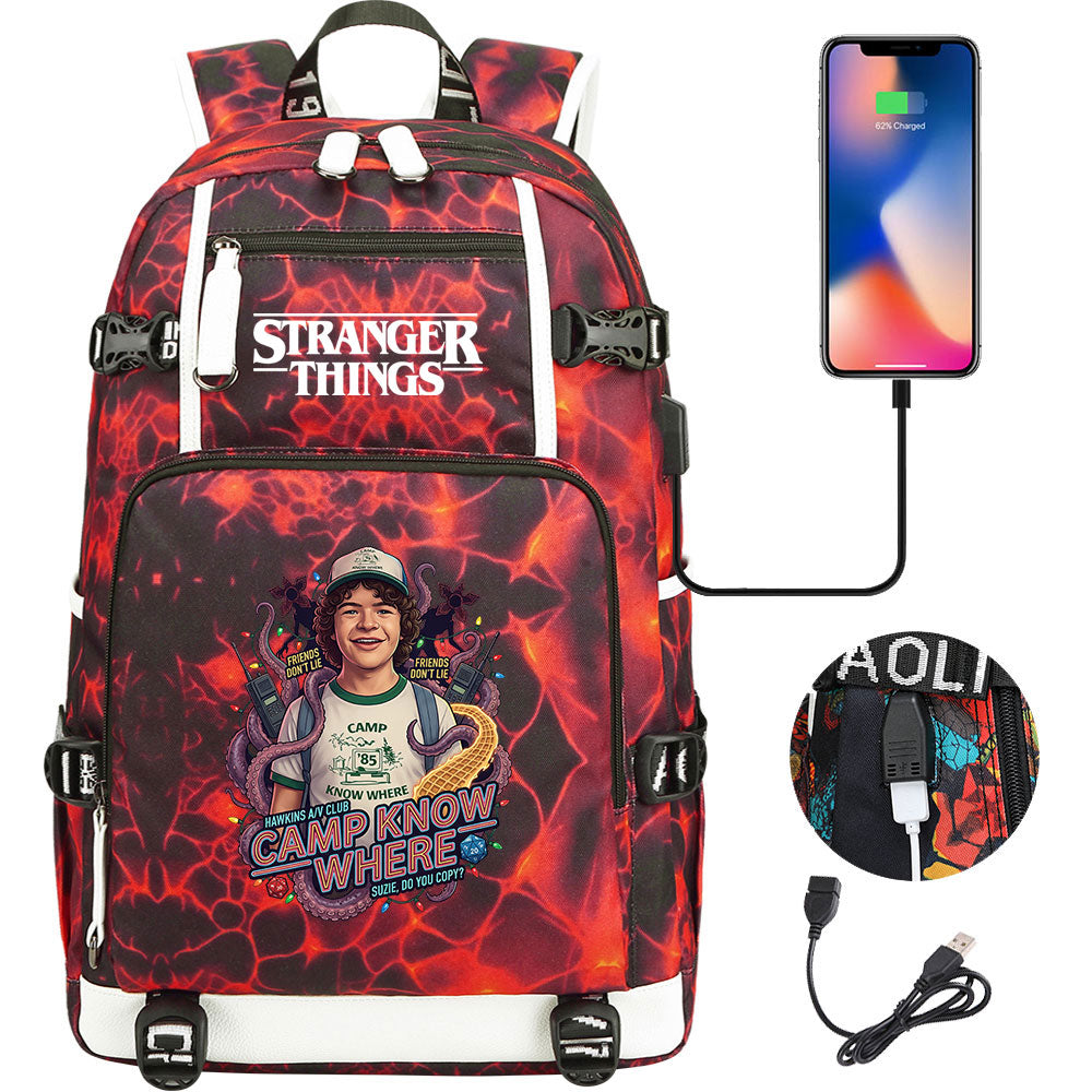 Strangers Things Dustin Henderson USB Charging Backpack School NoteBook Laptop Travel Bags