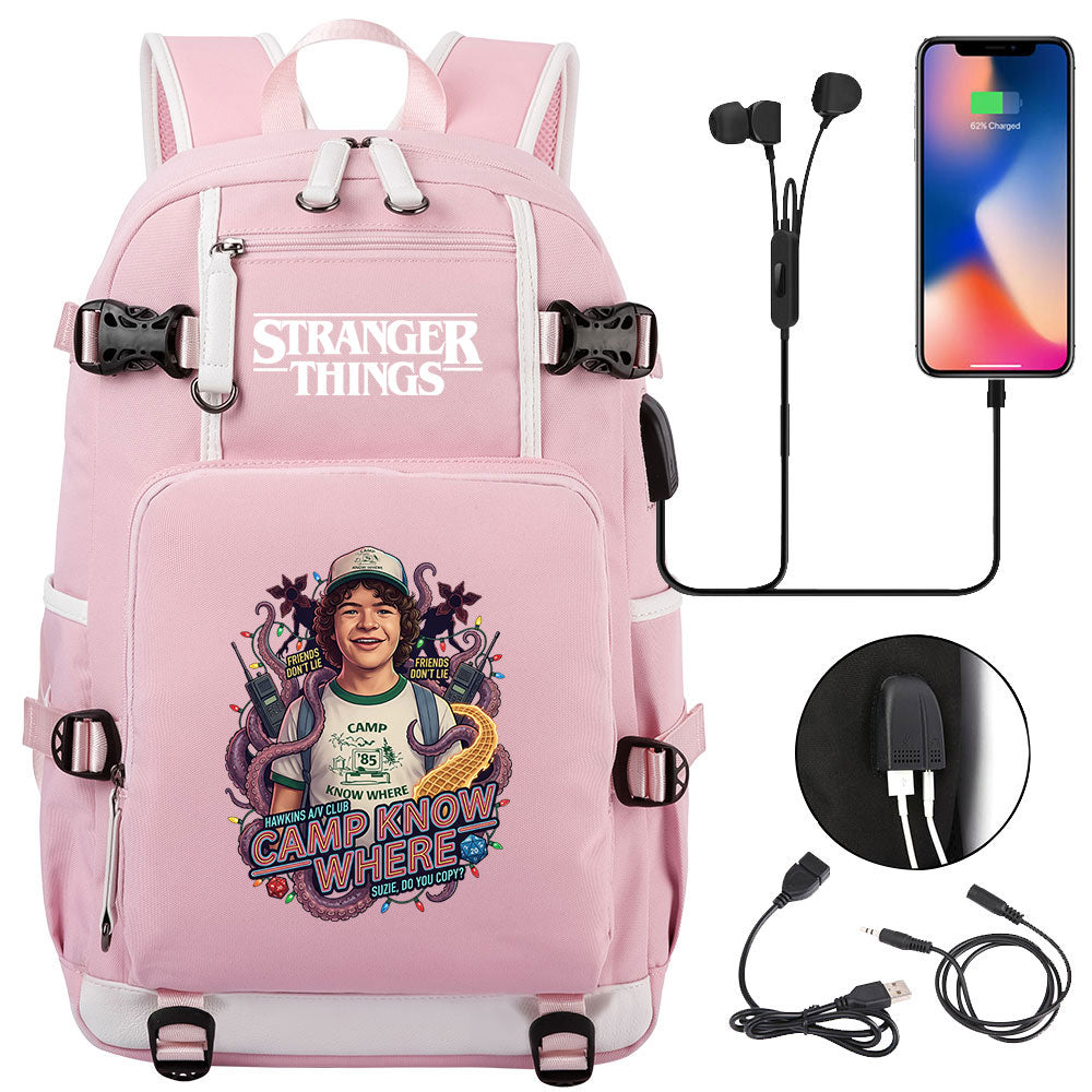 Strangers Things Dustin Henderson USB Charging Backpack School NoteBook Laptop Travel Bags