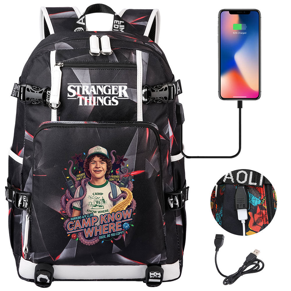 Strangers Things Dustin Henderson USB Charging Backpack School NoteBook Laptop Travel Bags