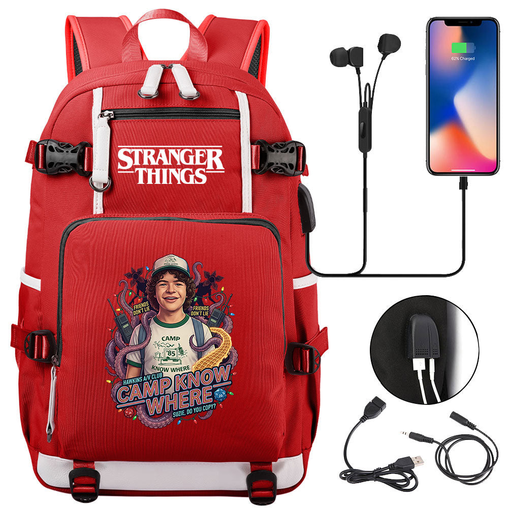 Strangers Things Dustin Henderson USB Charging Backpack School NoteBook Laptop Travel Bags