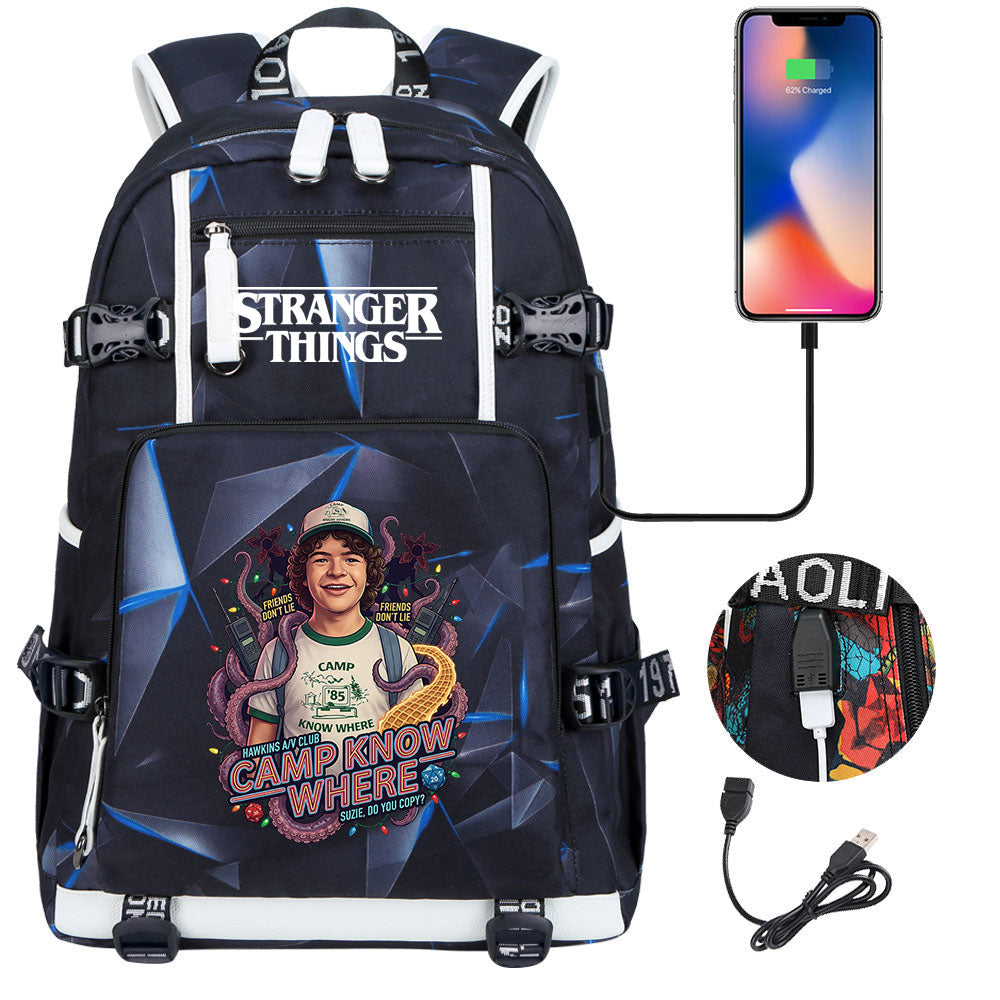 Strangers Things Dustin Henderson USB Charging Backpack School NoteBook Laptop Travel Bags