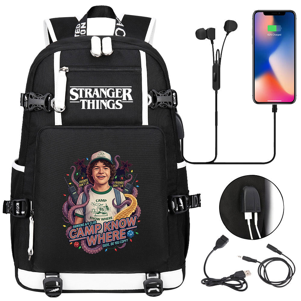 Strangers Things Dustin Henderson USB Charging Backpack School NoteBook Laptop Travel Bags