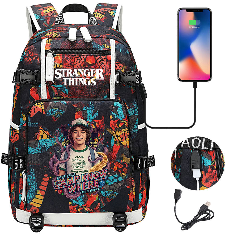 Strangers Things Dustin Henderson USB Charging Backpack School NoteBook Laptop Travel Bags
