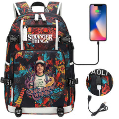 Strangers Things Dustin Henderson USB Charging Backpack School NoteBook Laptop Travel Bags