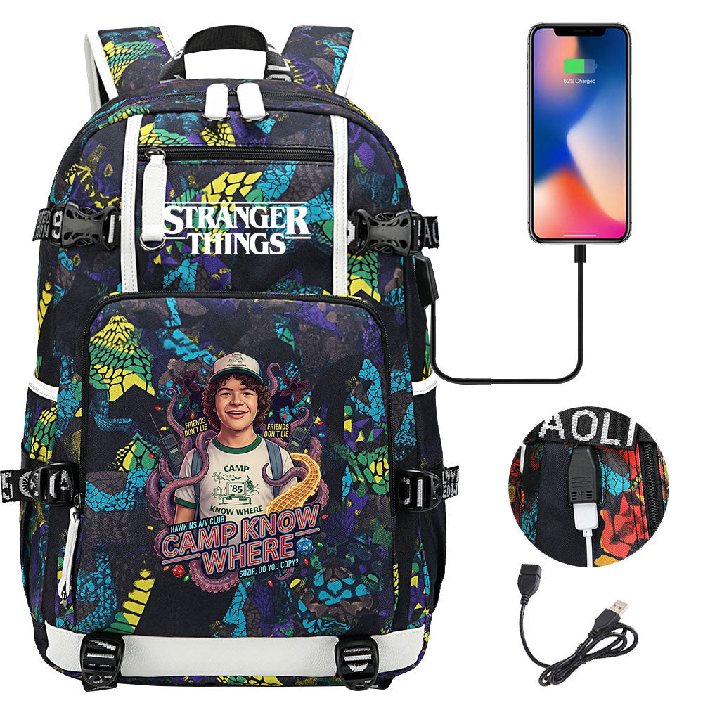 Strangers Things Dustin Henderson USB Charging Backpack School NoteBook Laptop Travel Bags