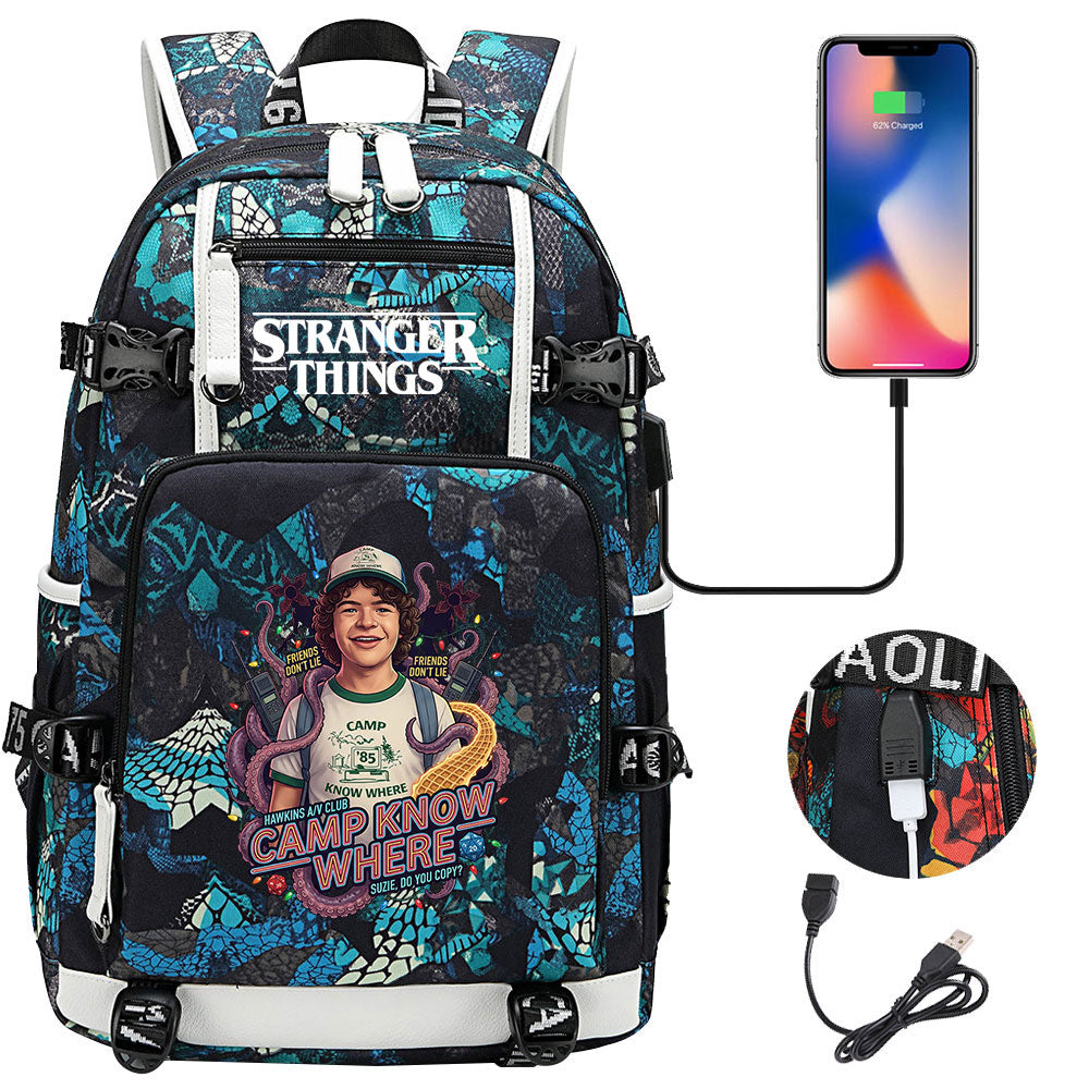 Strangers Things Dustin Henderson USB Charging Backpack School NoteBook Laptop Travel Bags