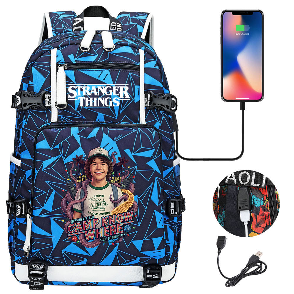 Strangers Things Dustin Henderson USB Charging Backpack School NoteBook Laptop Travel Bags