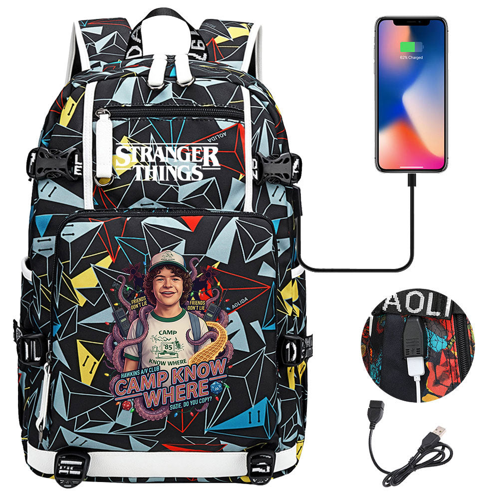 Strangers Things Dustin Henderson USB Charging Backpack School NoteBook Laptop Travel Bags