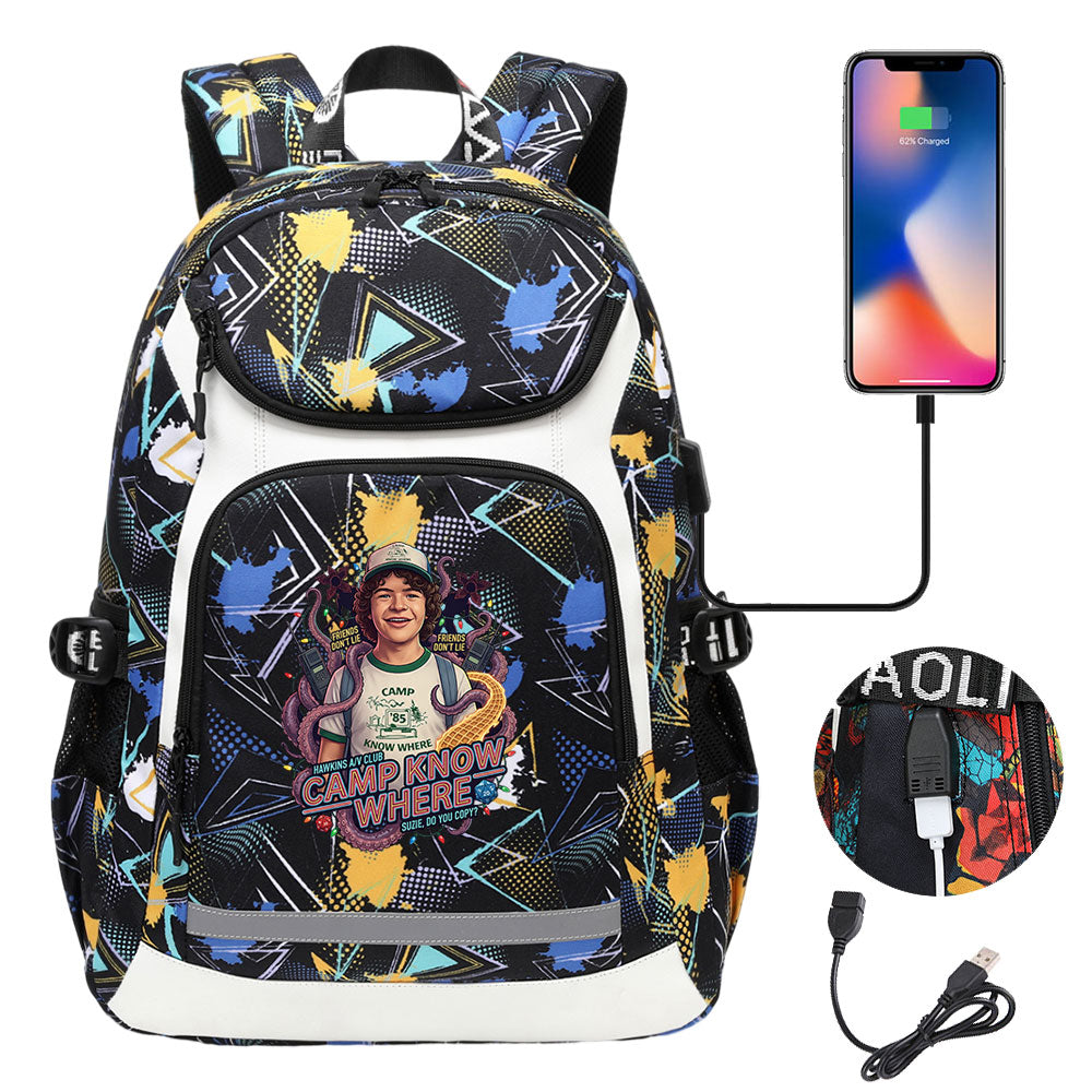 Strangers Things Dustin Henderson USB Charging Backpack School NoteBook Laptop Travel Bags