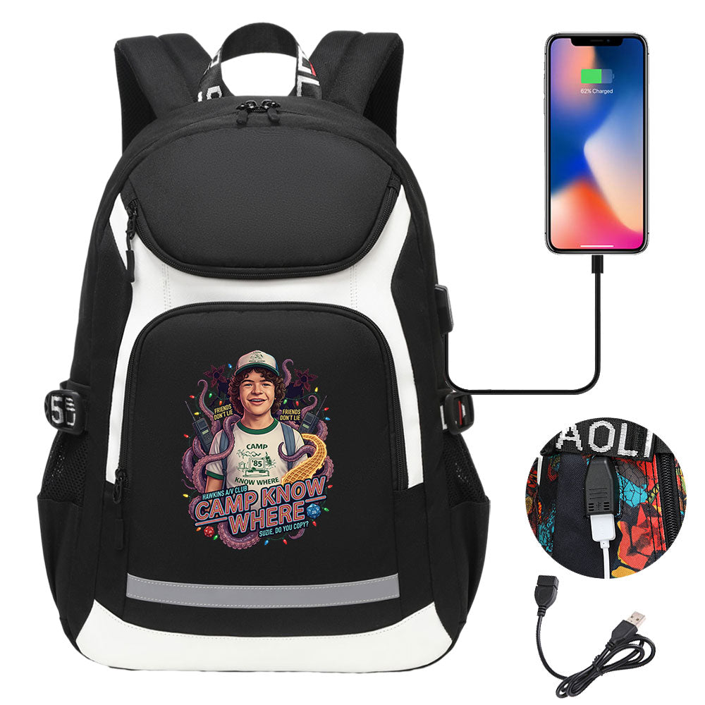 Strangers Things Dustin Henderson USB Charging Backpack School NoteBook Laptop Travel Bags