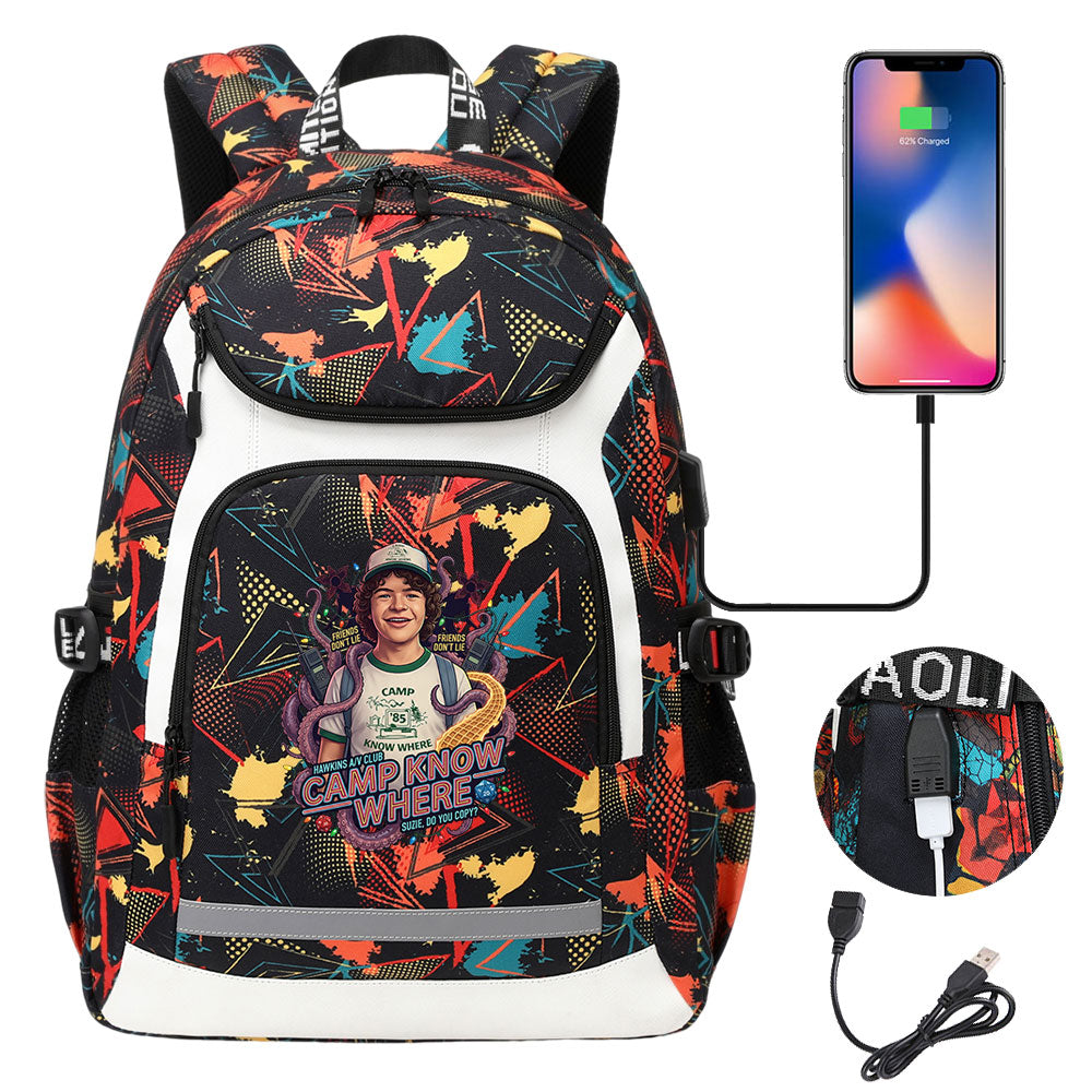 Strangers Things Dustin Henderson USB Charging Backpack School NoteBook Laptop Travel Bags