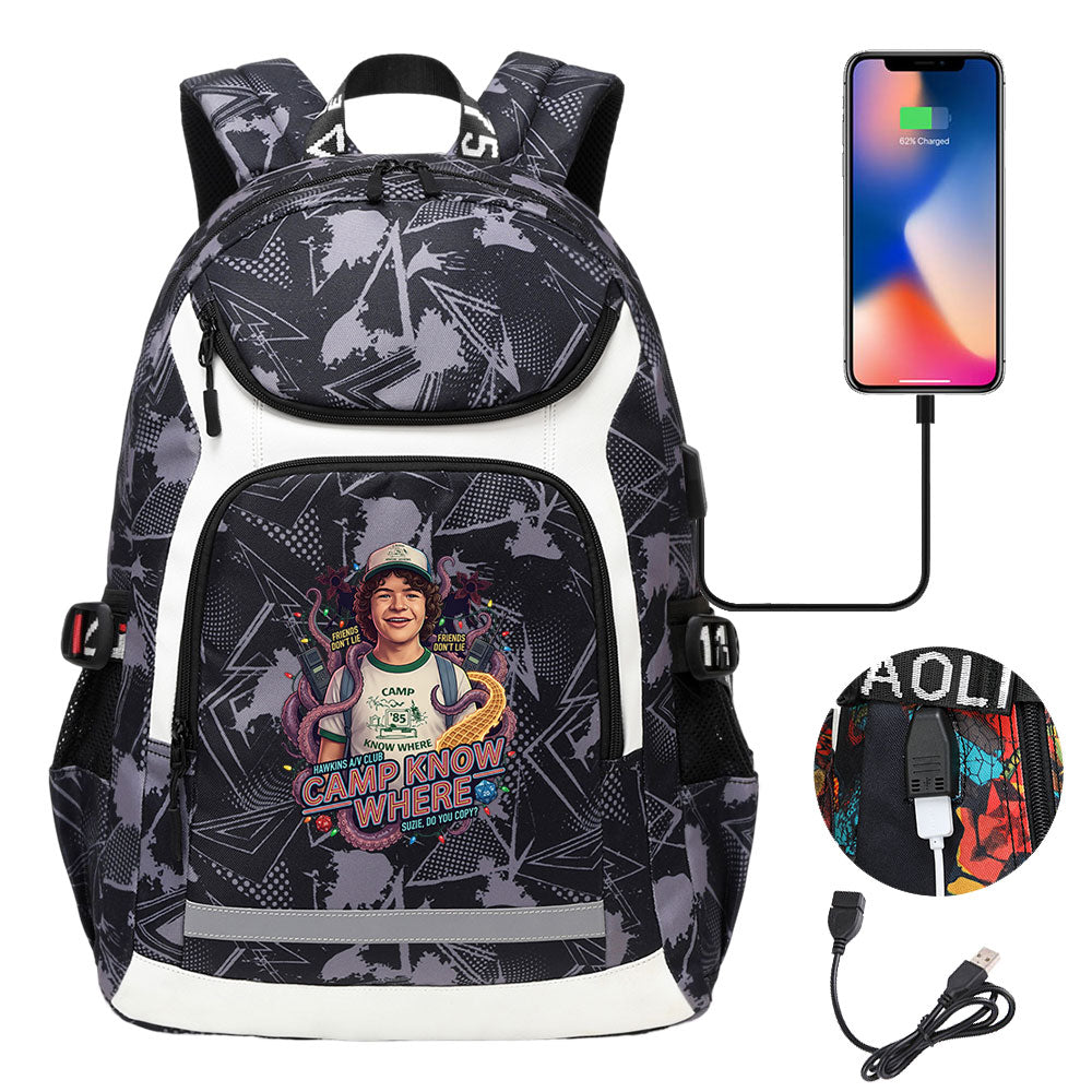 Strangers Things Dustin Henderson USB Charging Backpack School NoteBook Laptop Travel Bags