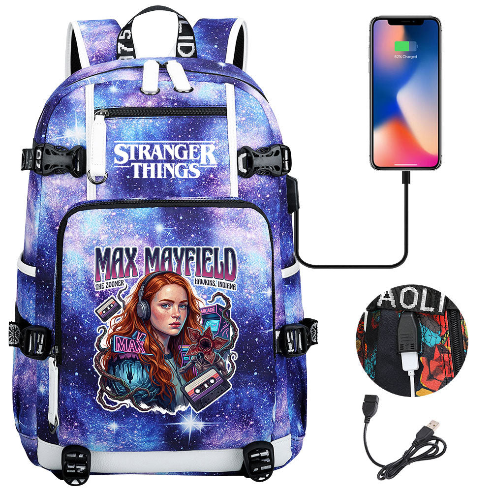 Strangers Things Max Mayfield USB Charging Backpack School NoteBook Laptop Travel Bags