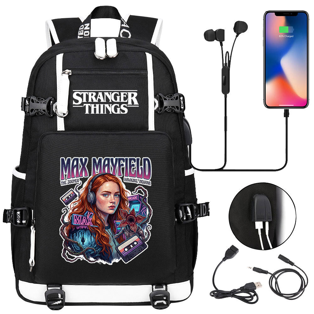 Strangers Things Max Mayfield USB Charging Backpack School NoteBook Laptop Travel Bags