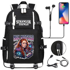Strangers Things Max Mayfield USB Charging Backpack School NoteBook Laptop Travel Bags