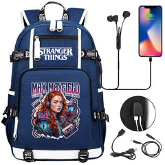Strangers Things Max Mayfield USB Charging Backpack School NoteBook Laptop Travel Bags