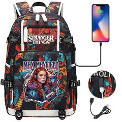 Strangers Things Max Mayfield USB Charging Backpack School NoteBook Laptop Travel Bags