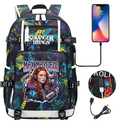 Strangers Things Max Mayfield USB Charging Backpack School NoteBook Laptop Travel Bags