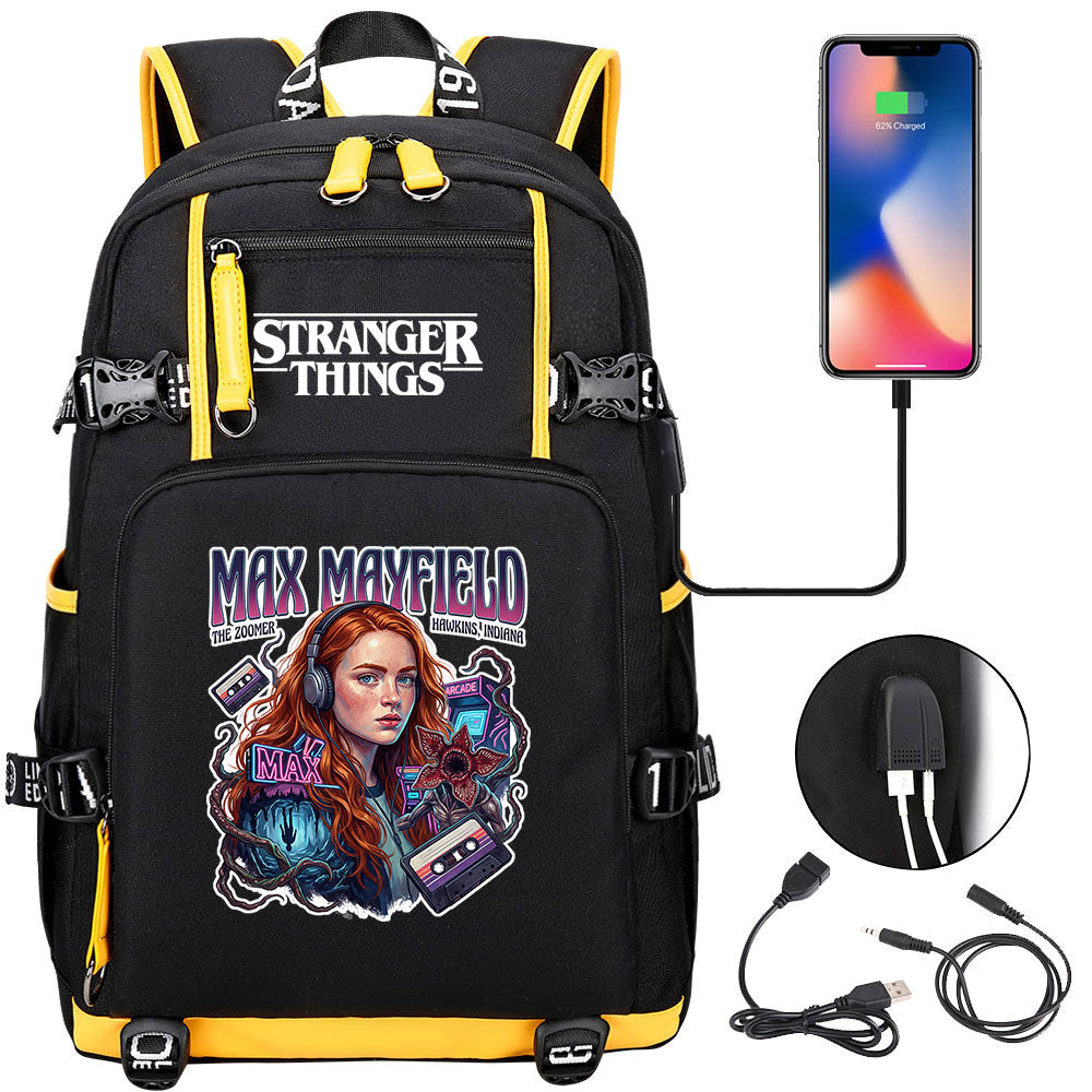 Strangers Things Max Mayfield USB Charging Backpack School NoteBook Laptop Travel Bags