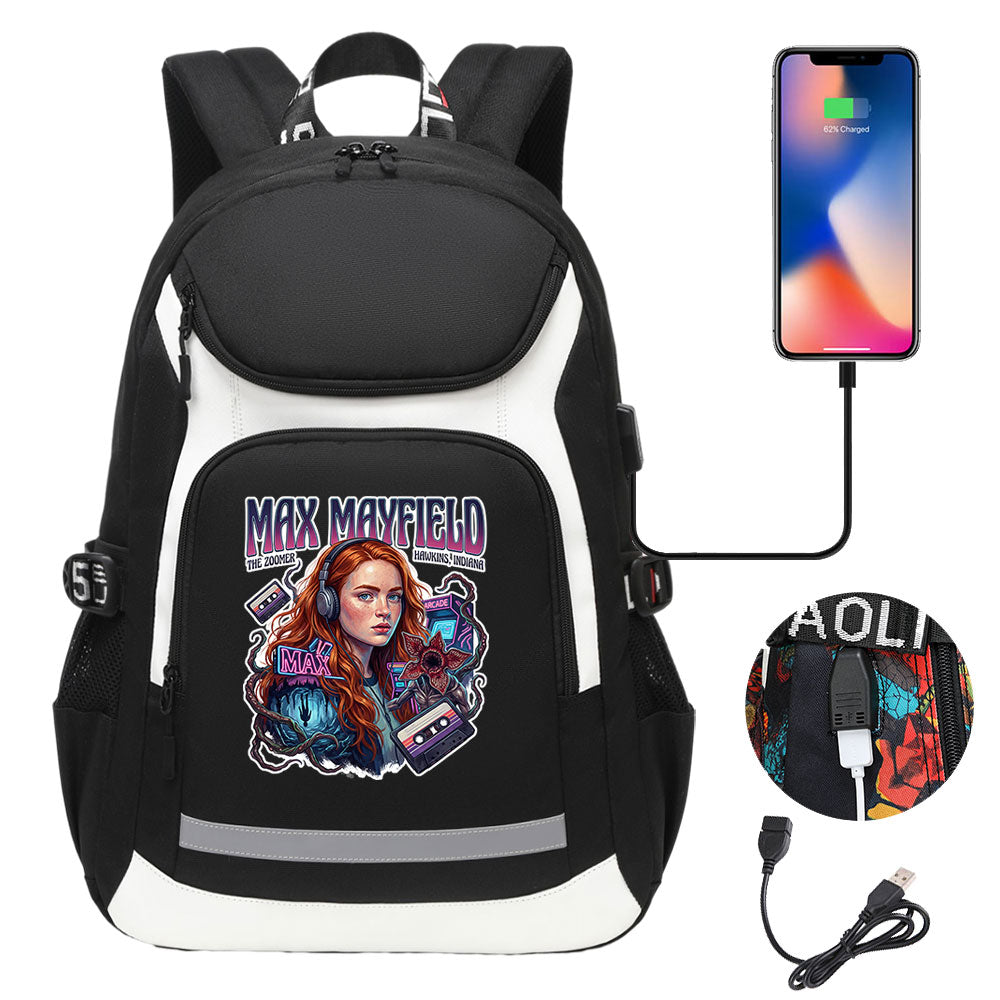 Strangers Things Max Mayfield USB Charging Backpack School NoteBook Laptop Travel Bags