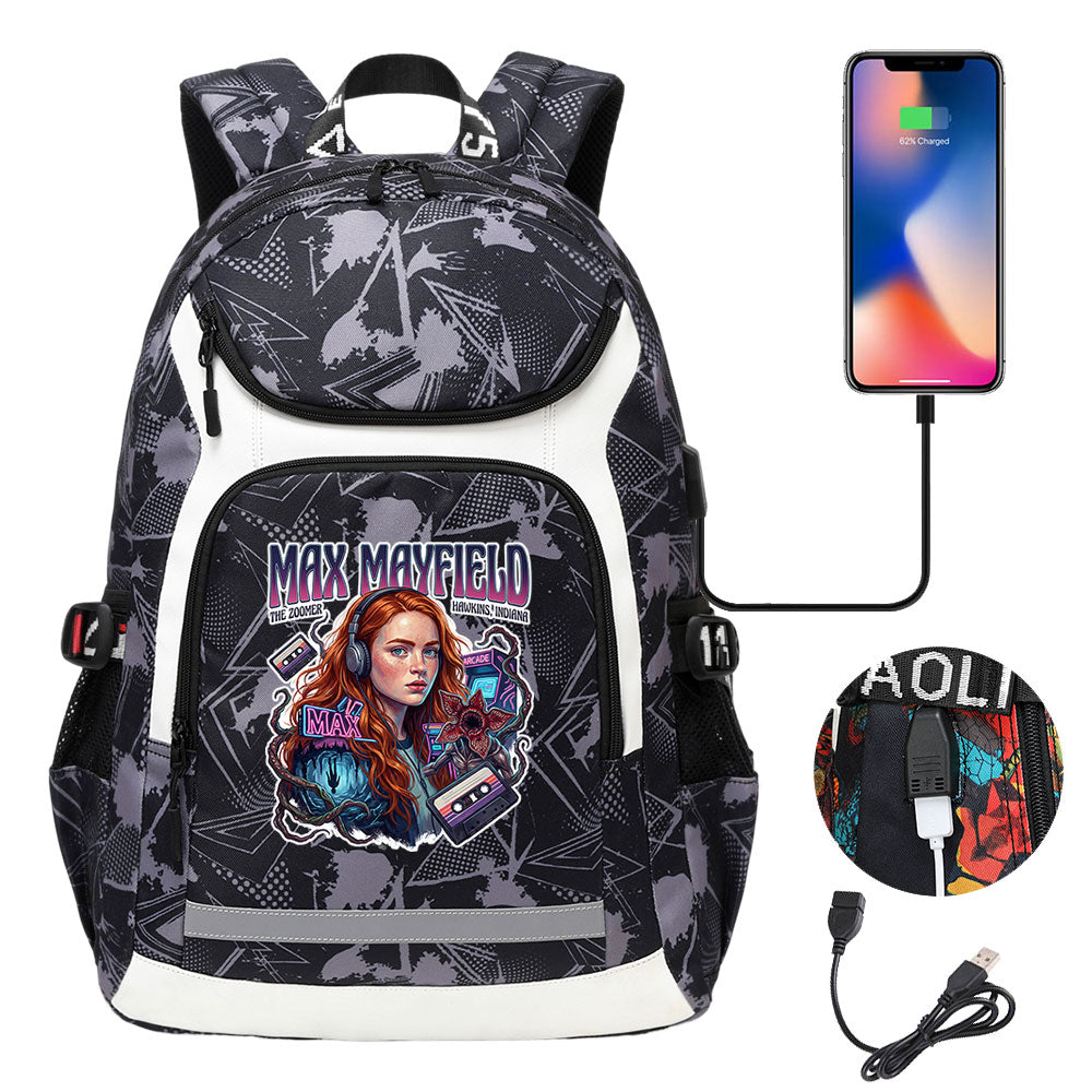 Strangers Things Max Mayfield USB Charging Backpack School NoteBook Laptop Travel Bags