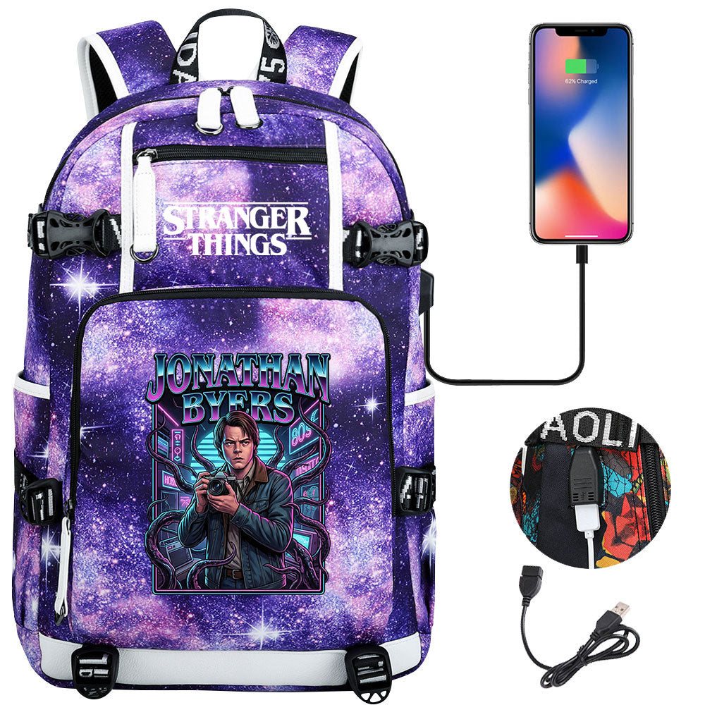 Strangers Things Jonathan Byers USB Charging Backpack School NoteBook Laptop Travel Bags