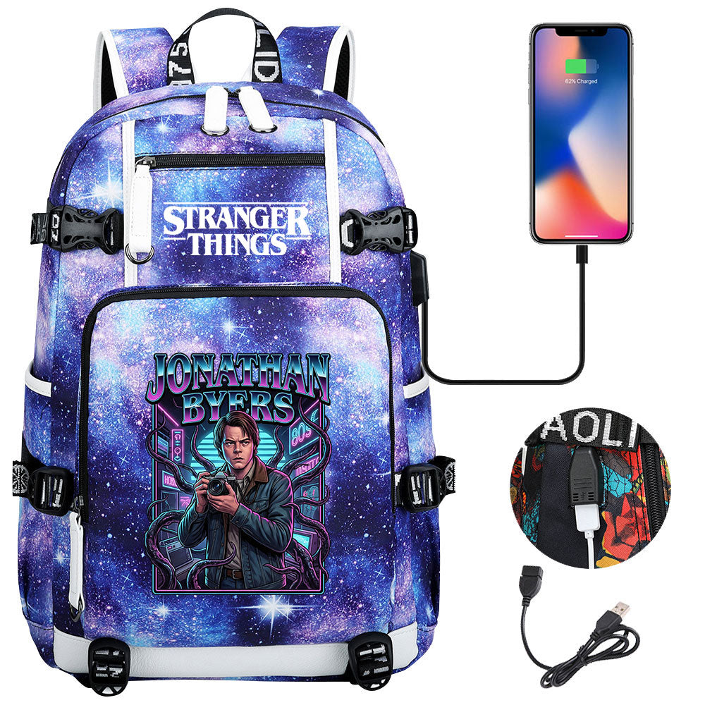 Strangers Things Jonathan Byers USB Charging Backpack School NoteBook Laptop Travel Bags