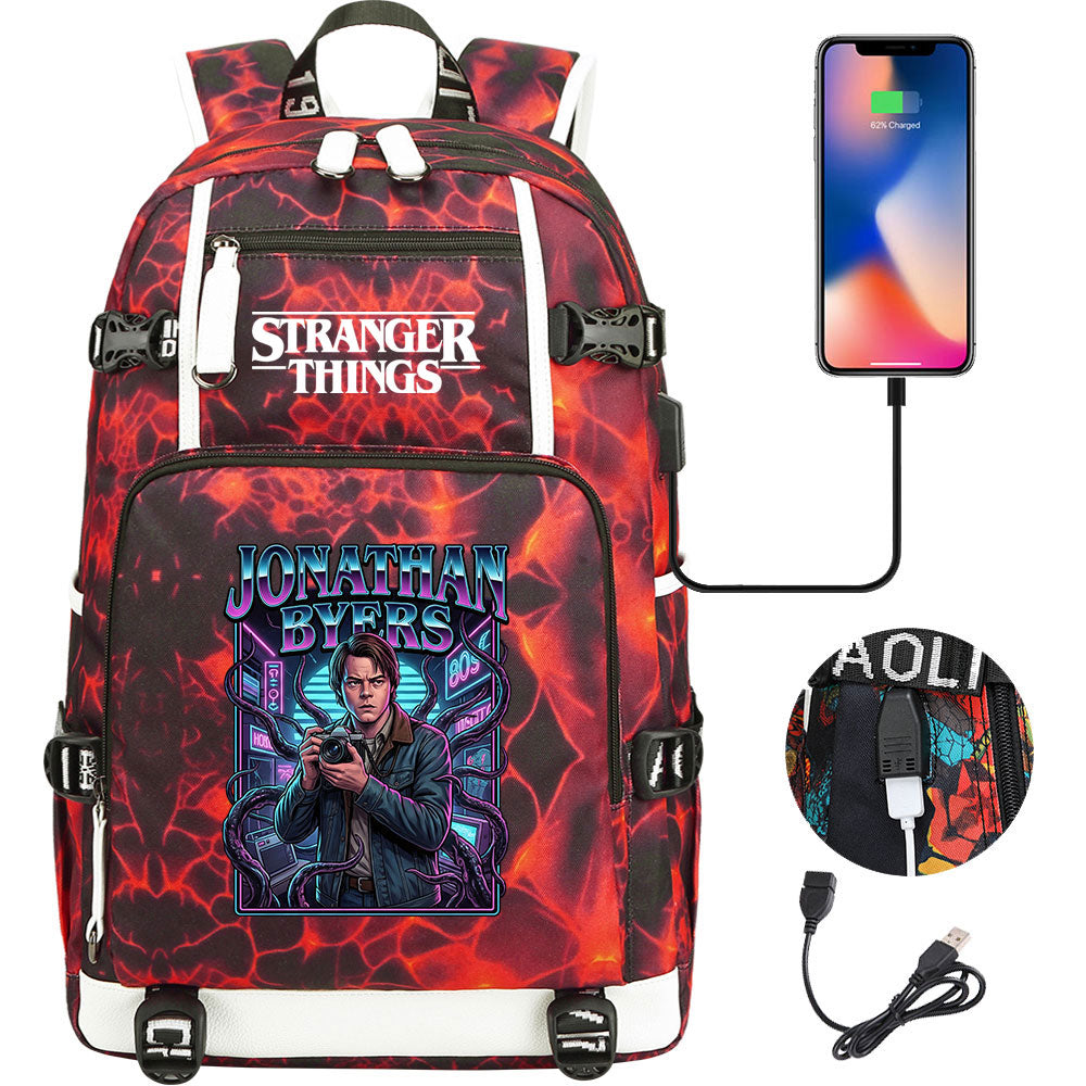 Strangers Things Jonathan Byers USB Charging Backpack School NoteBook Laptop Travel Bags
