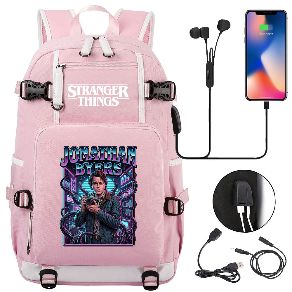 Strangers Things Jonathan Byers USB Charging Backpack School NoteBook Laptop Travel Bags