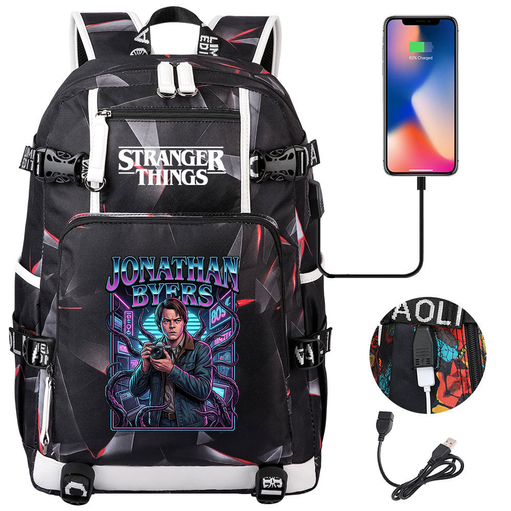 Strangers Things Jonathan Byers USB Charging Backpack School NoteBook Laptop Travel Bags