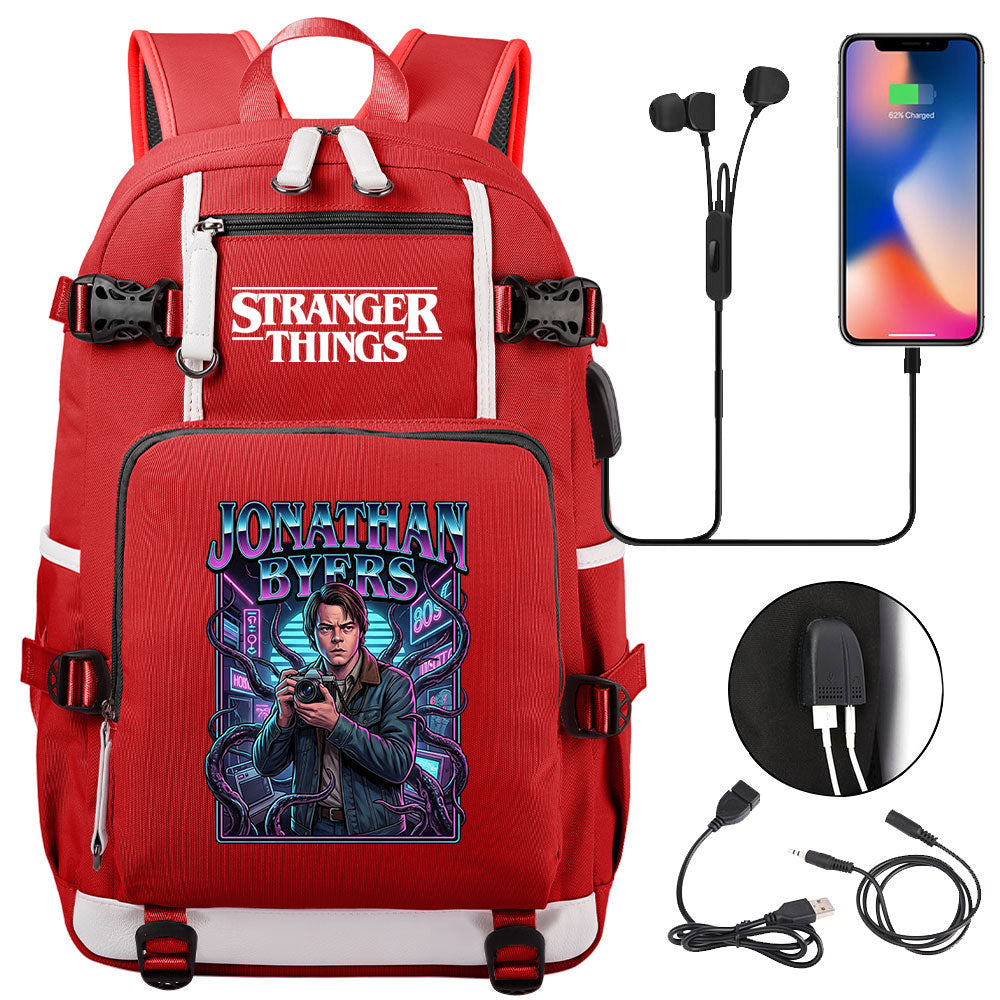 Strangers Things Jonathan Byers USB Charging Backpack School NoteBook Laptop Travel Bags