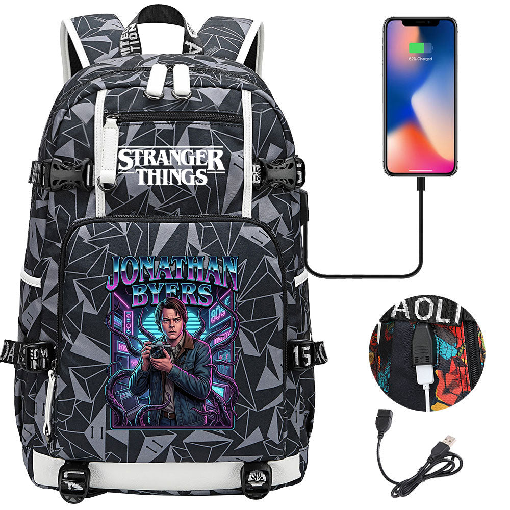 Strangers Things Jonathan Byers USB Charging Backpack School NoteBook Laptop Travel Bags