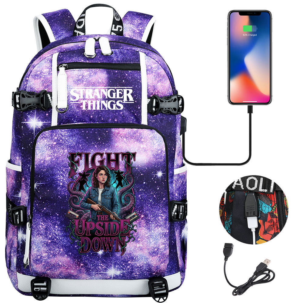 Strangers Things Nancy Wheeler USB Charging Backpack School NoteBook Laptop Travel Bags