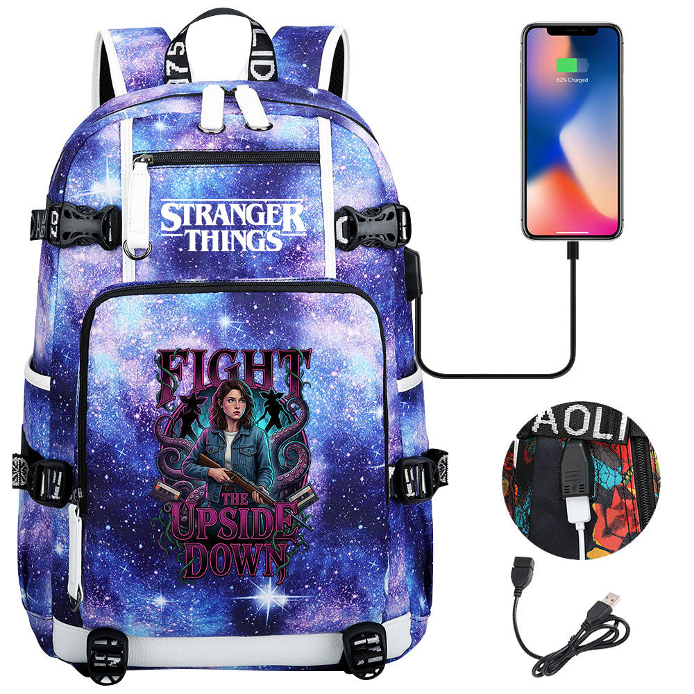 Strangers Things Nancy Wheeler USB Charging Backpack School NoteBook Laptop Travel Bags