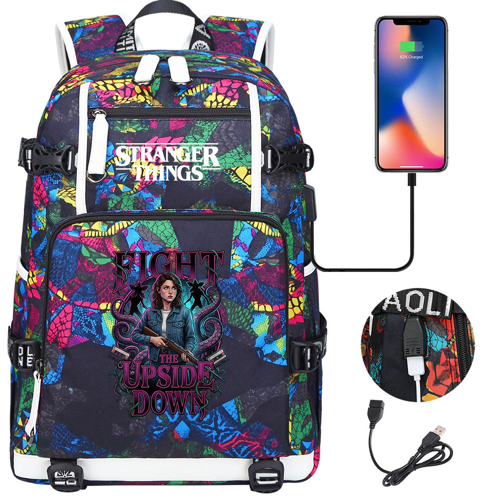 Strangers Things Nancy Wheeler USB Charging Backpack School NoteBook Laptop Travel Bags