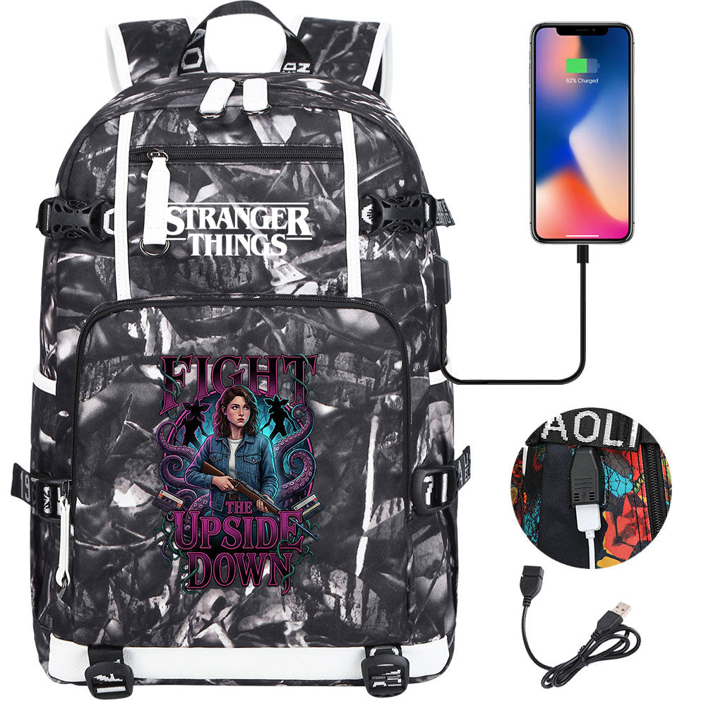 Strangers Things Nancy Wheeler USB Charging Backpack School NoteBook Laptop Travel Bags