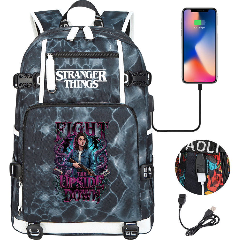 Strangers Things Nancy Wheeler USB Charging Backpack School NoteBook Laptop Travel Bags