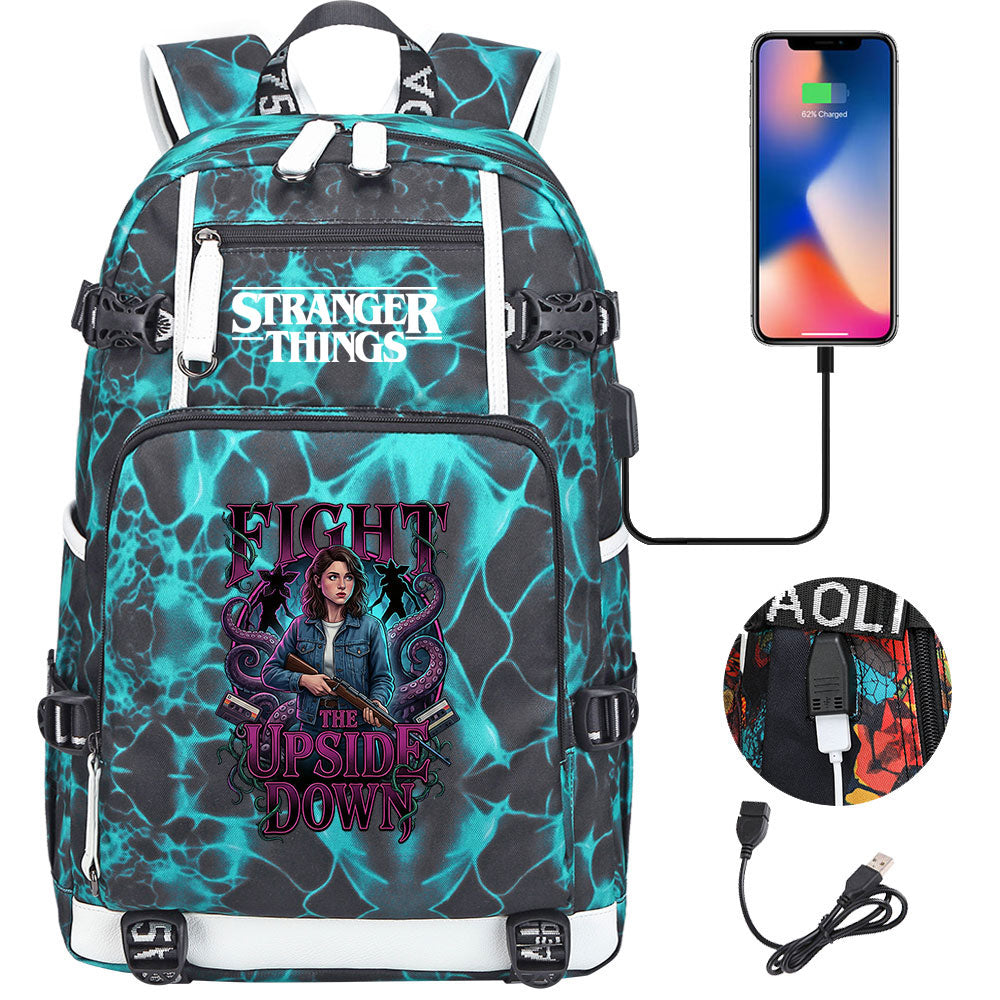 Strangers Things Nancy Wheeler USB Charging Backpack School NoteBook Laptop Travel Bags