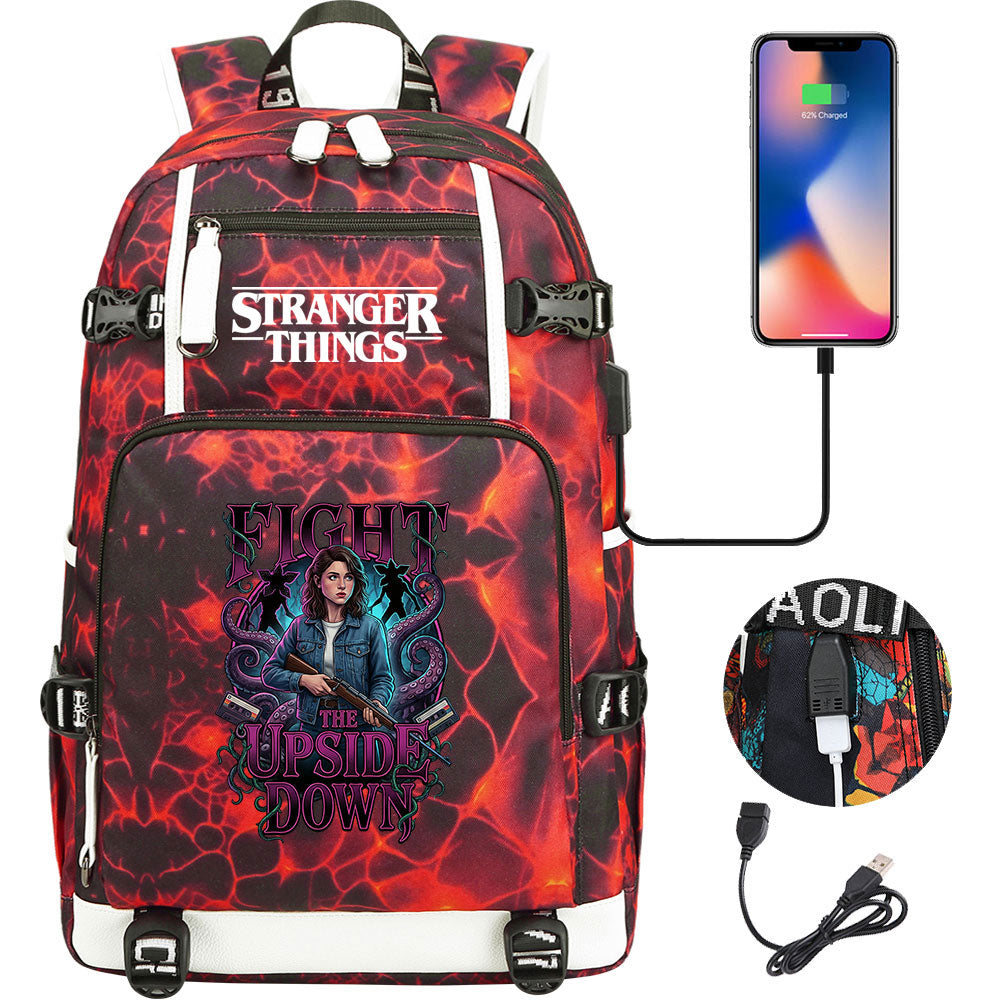 Strangers Things Nancy Wheeler USB Charging Backpack School NoteBook Laptop Travel Bags