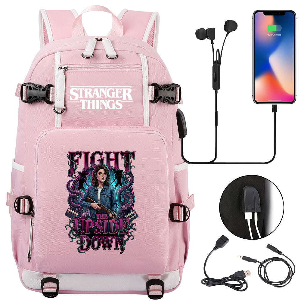 Strangers Things Nancy Wheeler USB Charging Backpack School NoteBook Laptop Travel Bags