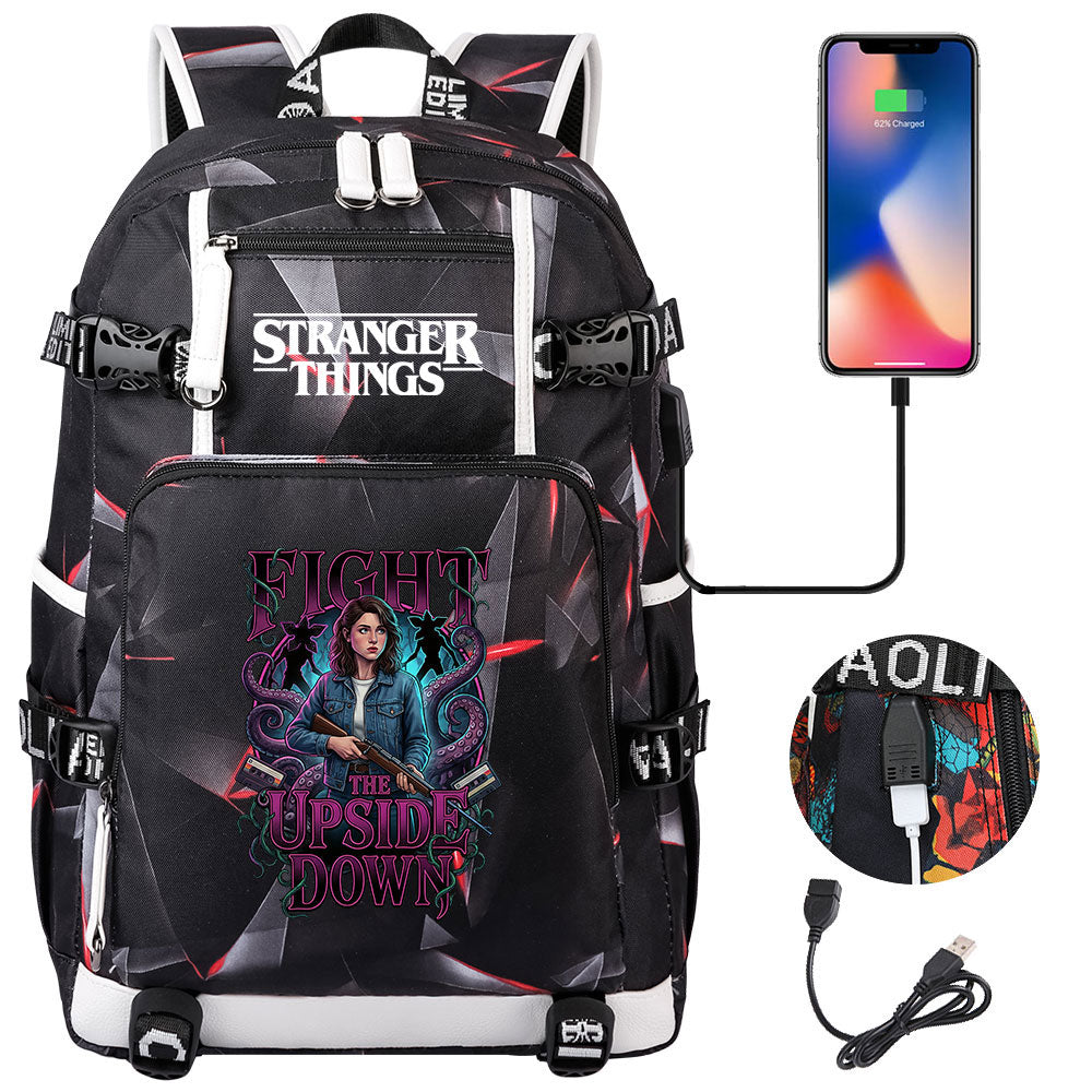 Strangers Things Nancy Wheeler USB Charging Backpack School NoteBook Laptop Travel Bags