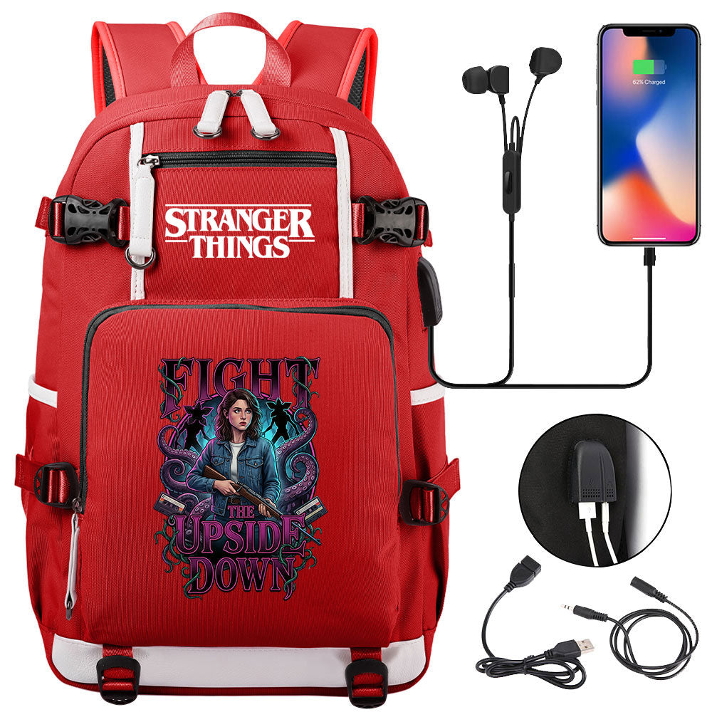 Strangers Things Nancy Wheeler USB Charging Backpack School NoteBook Laptop Travel Bags
