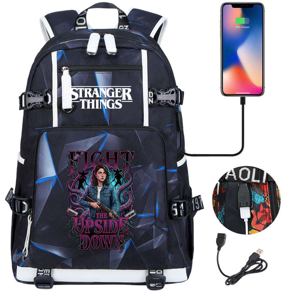 Strangers Things Nancy Wheeler USB Charging Backpack School NoteBook Laptop Travel Bags
