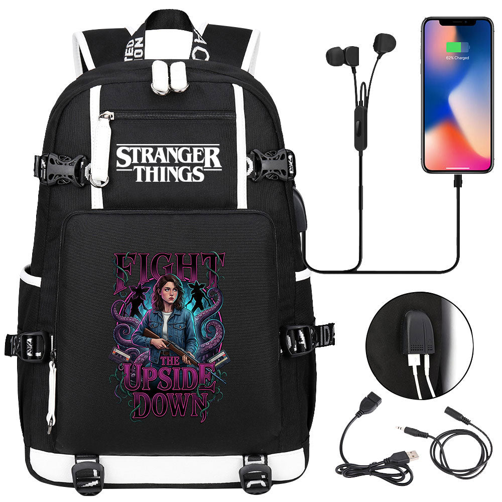 Strangers Things Nancy Wheeler USB Charging Backpack School NoteBook Laptop Travel Bags